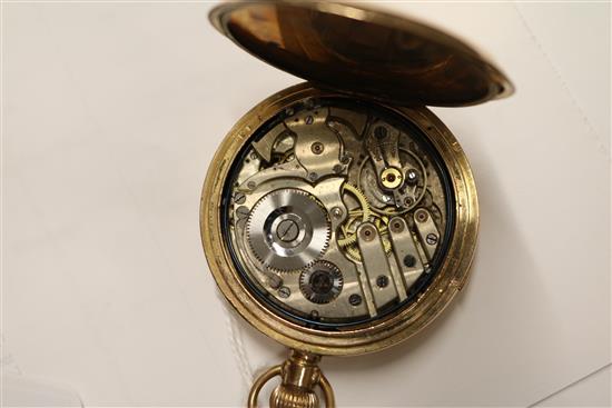 A gold plated quarter repeating hunter pocket watch.